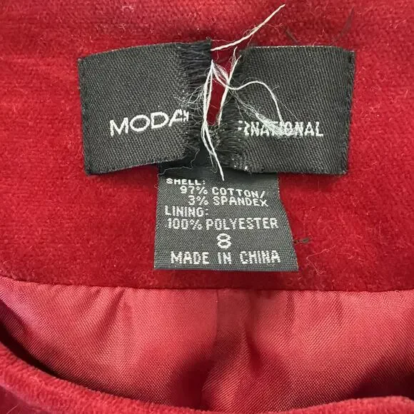 MODA International Velvet Moto Jacket Zip Up Vintage Style Red Sz 8 Lined - Picture 2 of 10